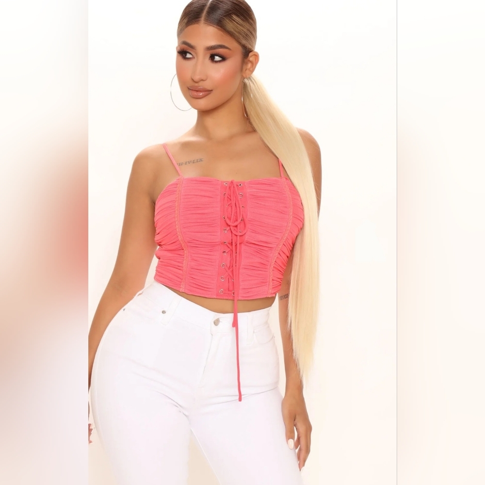 Fashion Nova Coral Color Lace-Up Crop Top Corset